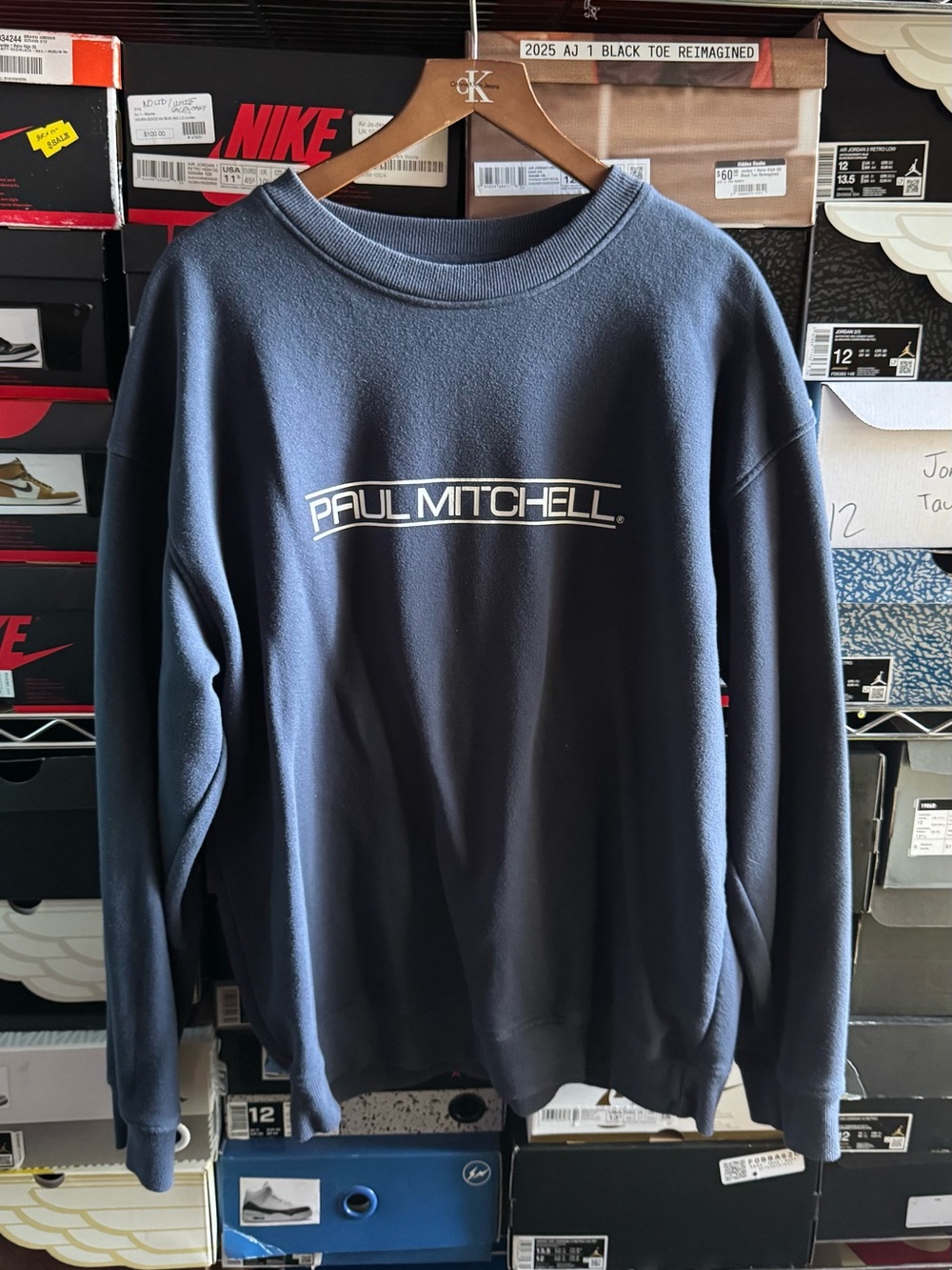Paul Mitchell Navy Blue Crewneck Sweatshirt with White Logo